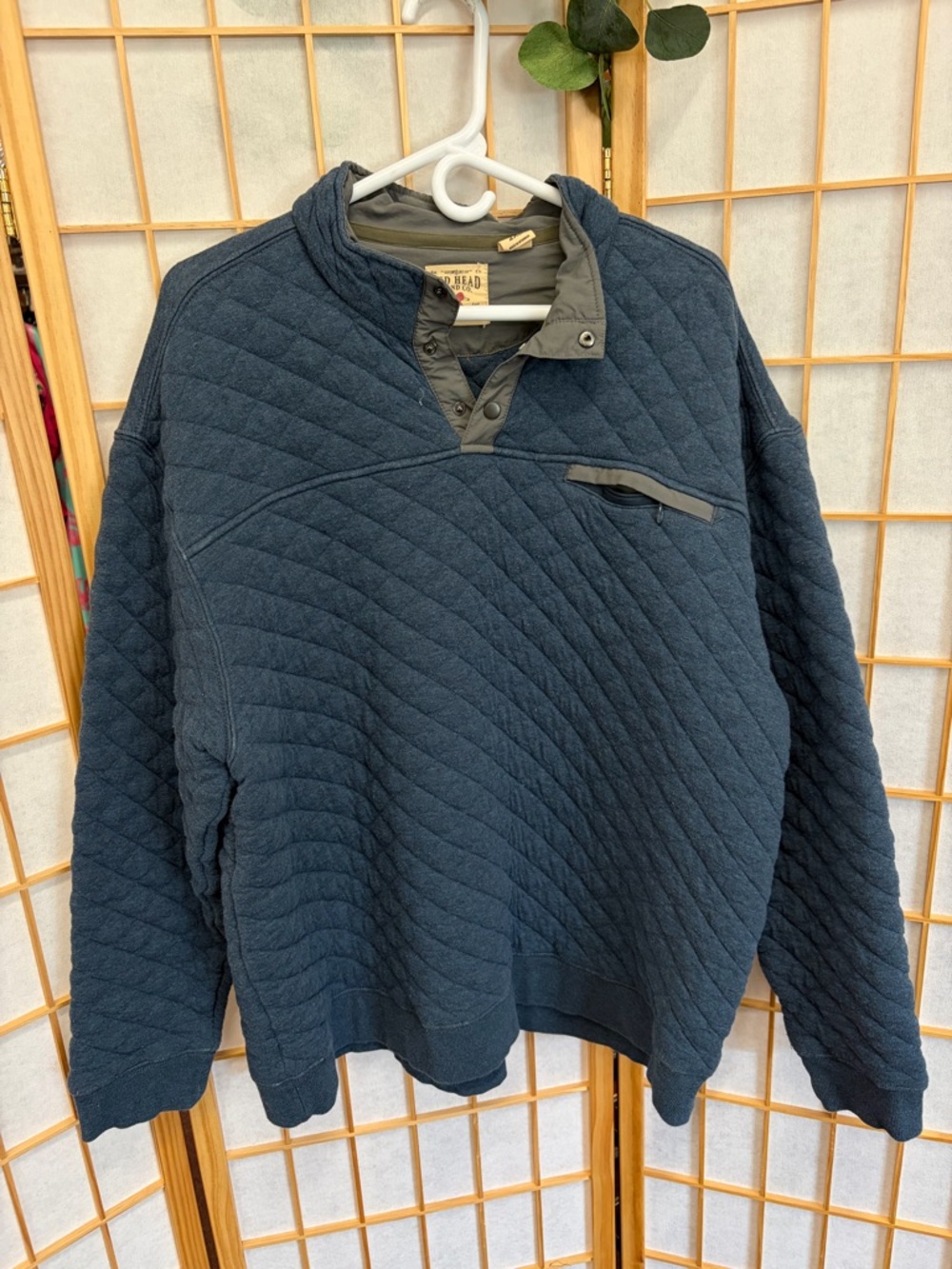 RedHead Quilted Pullover Hoodie in Navy Blue with Gray Trim